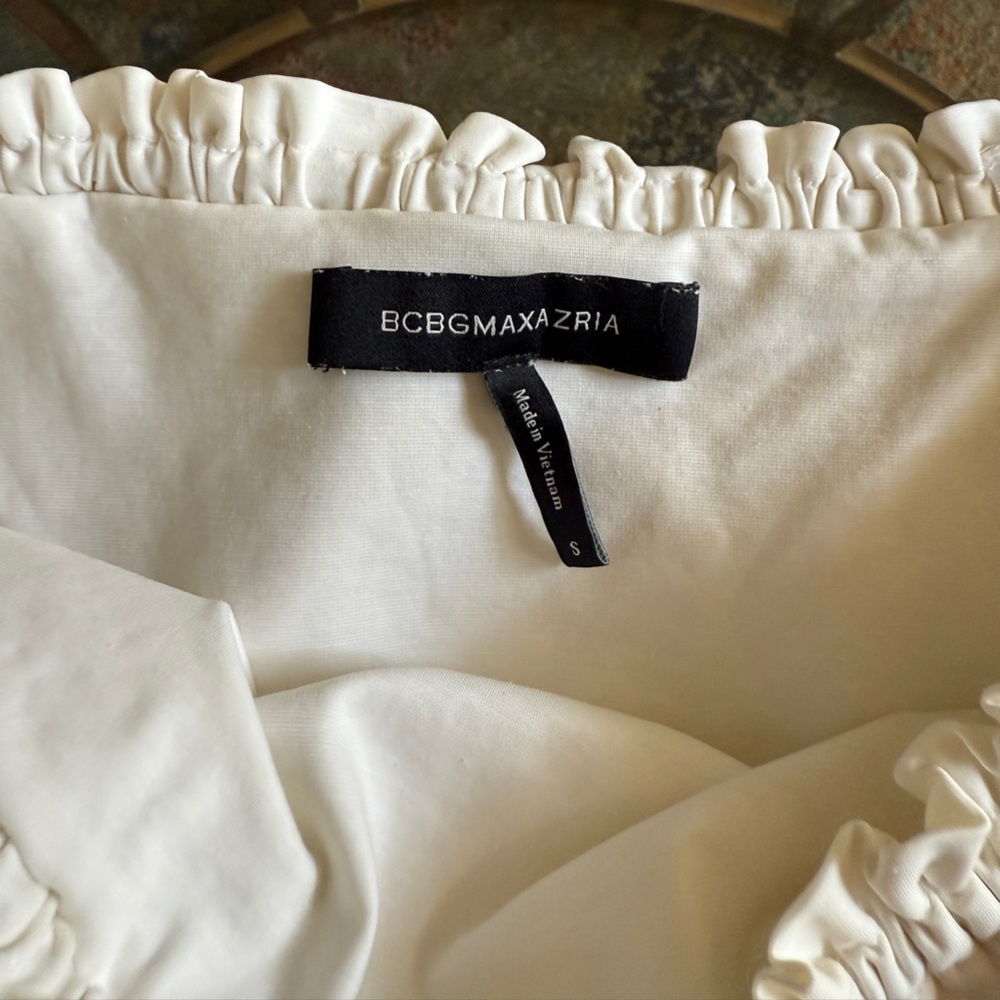BCBGMaxAzria Cream Ruffle Strapless Top - Picture 2 of 3